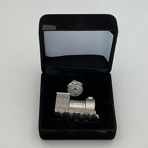 Chass Miniature Train Clock Locomotive Silver Tone Quartz Desk Shelf Decor‎